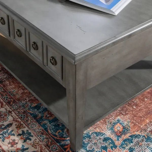 Coffee Tables-Kirkland's Home Distressed Wood 3-Drawer Coffee Table Gray