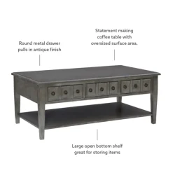 Coffee Tables-Kirkland's Home Distressed Wood 3-Drawer Coffee Table Gray