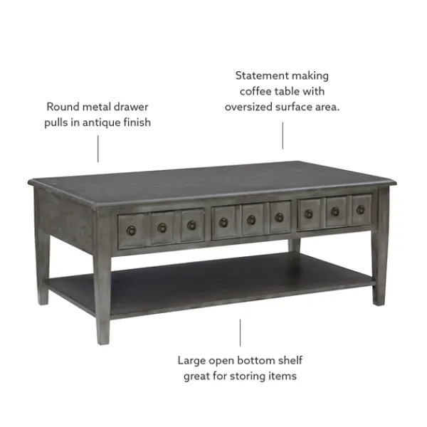 Coffee Tables-Kirkland's Home Distressed Wood 3-Drawer Coffee Table Gray