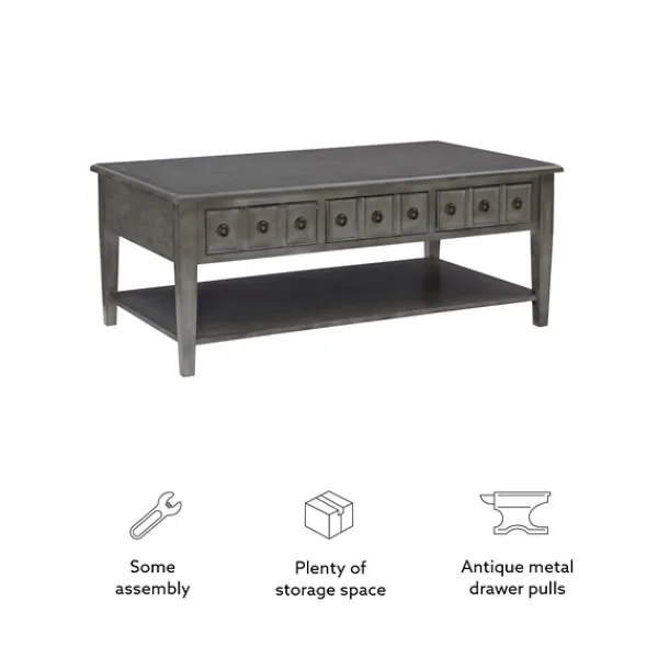 Coffee Tables-Kirkland's Home Distressed Wood 3-Drawer Coffee Table Gray