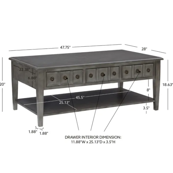 Coffee Tables-Kirkland's Home Distressed Wood 3-Drawer Coffee Table Gray