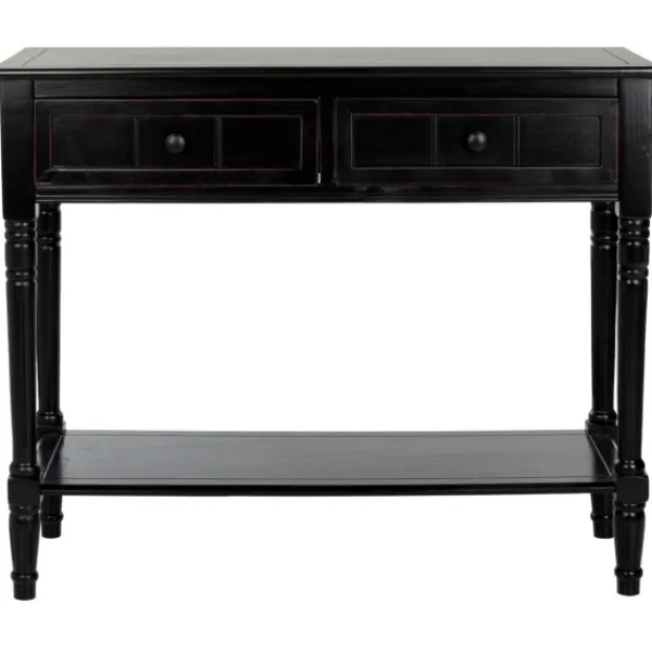 Console Tables-Kirkland's Home Distressed Wood 2-Drawer Console Table Black