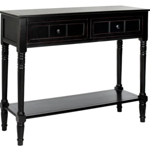 Console Tables-Kirkland's Home Distressed Wood 2-Drawer Console Table Black