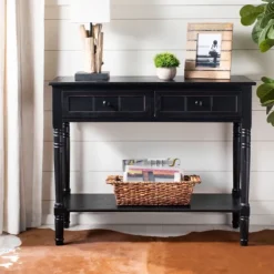 Console Tables-Kirkland's Home Distressed Wood 2-Drawer Console Table Black