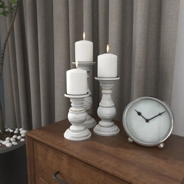 Candle Holders-Kirkland's Home Distressed Wood 3-Pc. Candle Holder Set White
