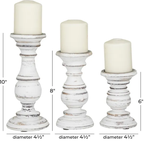 Candle Holders-Kirkland's Home Distressed Wood 3-Pc. Candle Holder Set White