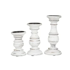 Candle Holders-Kirkland's Home Distressed Wood 3-Pc. Candle Holder Set White