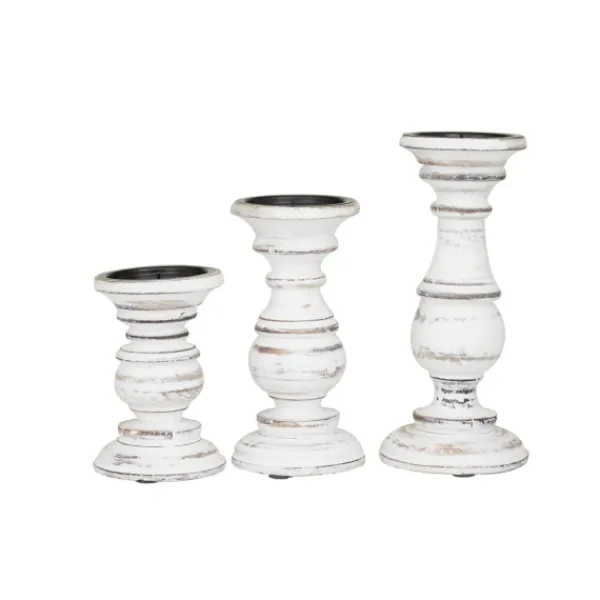 Candle Holders-Kirkland's Home Distressed Wood 3-Pc. Candle Holder Set White