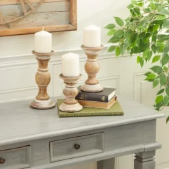 Candle Holders-Kirkland's Home Distressed Wood Pillar Candle Holders, Set Of 3 Brown