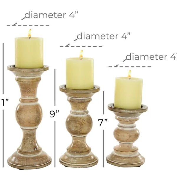 Candle Holders-Kirkland's Home Distressed Wood Pillar Candle Holders, Set Of 3 Brown
