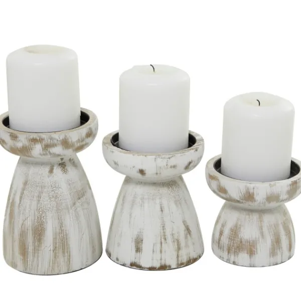 Candle Holders-Kirkland's Home Distressed Wood Pillar Candle Holders, Set Of 3 White