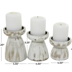 Candle Holders-Kirkland's Home Distressed Wood Pillar Candle Holders, Set Of 3 White