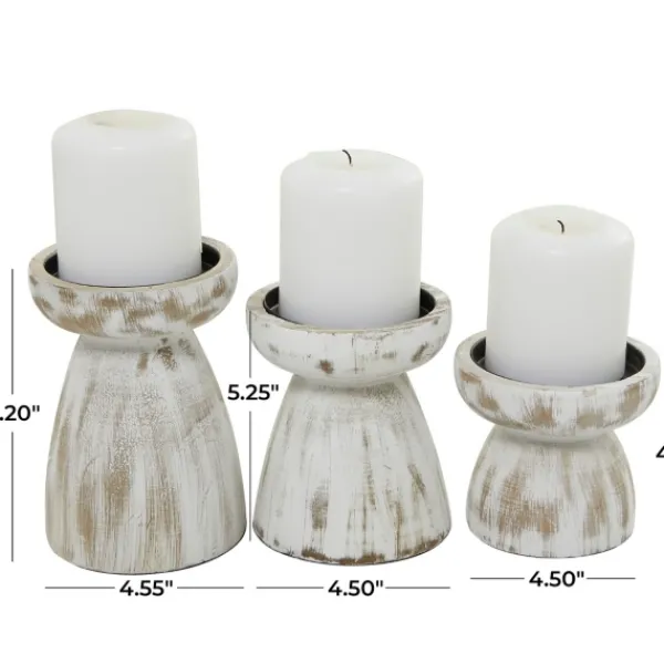 Candle Holders-Kirkland's Home Distressed Wood Pillar Candle Holders, Set Of 3 White