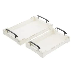 Decorative Trays-Kirkland's Home Distressed Wood Trays, Set Of 2 Ivory