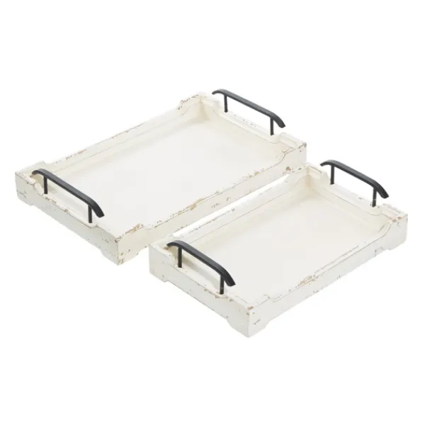 Decorative Trays-Kirkland's Home Distressed Wood Trays, Set Of 2 Ivory