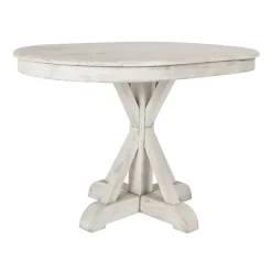 Dining Tables-Kirkland's Home Distressed Wood X Base Oval Dining Table White