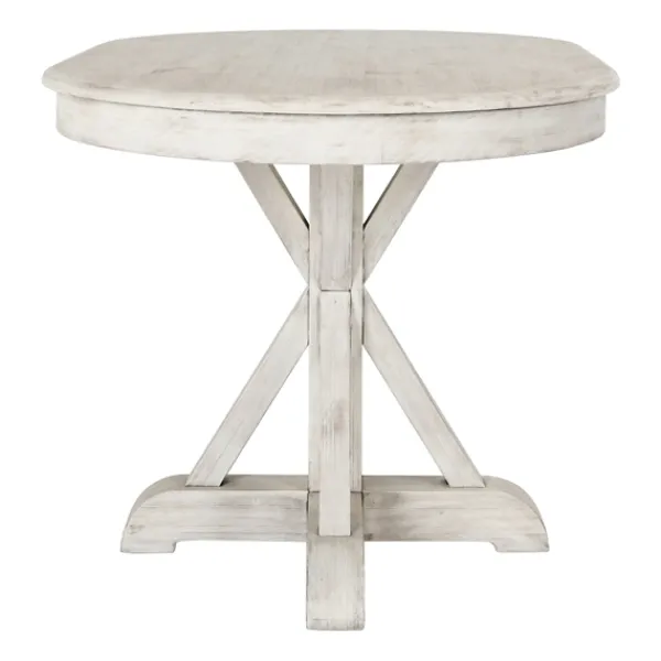 Dining Tables-Kirkland's Home Distressed Wood X Base Oval Dining Table White