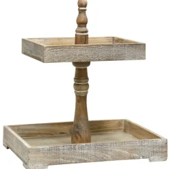 Decorative Bowls & Jars-Kirkland's Home Distressed Wooden 2-Tier Tray Brown