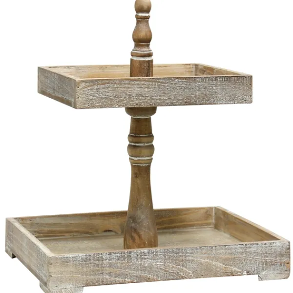 Decorative Bowls & Jars-Kirkland's Home Distressed Wooden 2-Tier Tray Brown