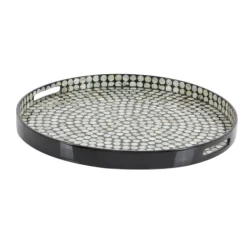 Decorative Trays-Kirkland's Home Dotted Shell Round Wooden Tray Black/Gray/Brown
