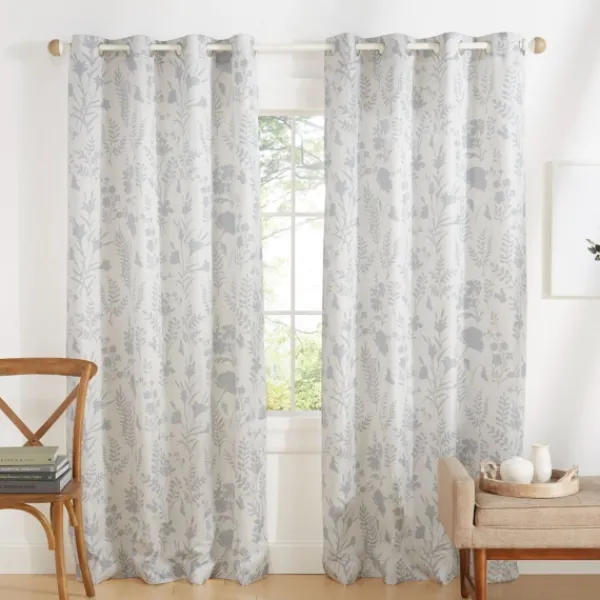 Curtains & Drapes-Kirkland's Home Dove Gray Floral 2-Pc. Curtain Panel Set, 96 In. Gray/White