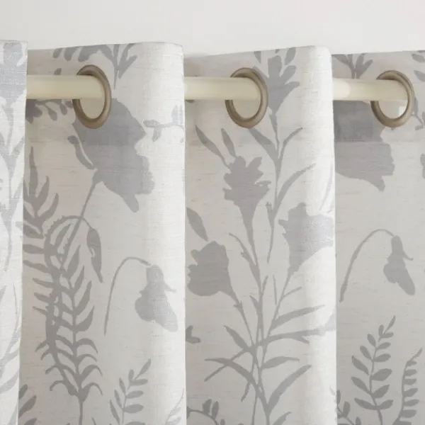 Curtains & Drapes-Kirkland's Home Dove Gray Floral 2-Pc. Curtain Panel Set, 96 In. Gray/White