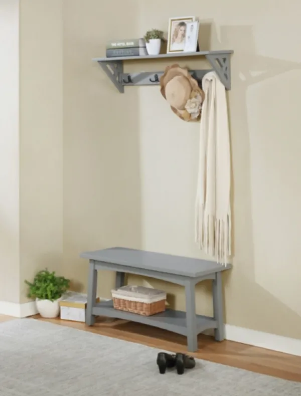 Benches & Ottomans-Kirkland's Home Dove Rustic Farmhouse Wood Bench Gray