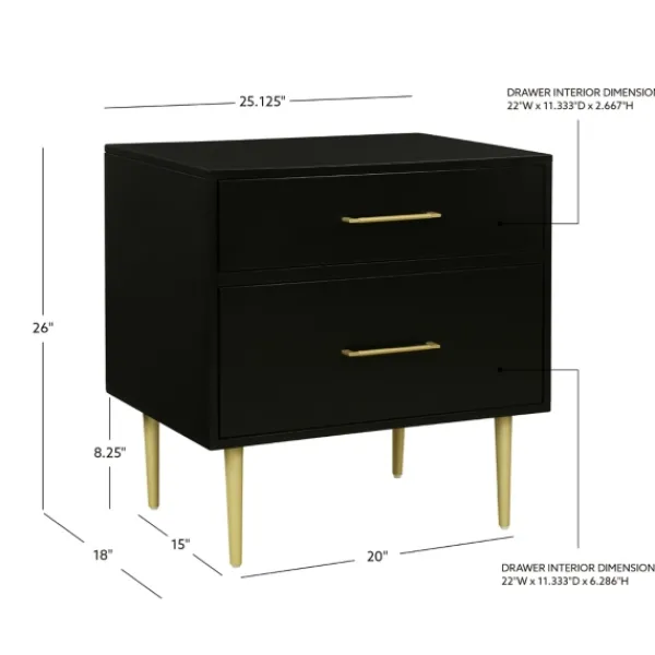 Nightstands-Kirkland's Home 2-Drawer Nightstand With Gold Hardware Black