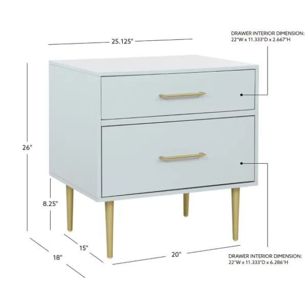 Nightstands-Kirkland's Home 2-Drawer Nightstand With Gold Hardware Gray