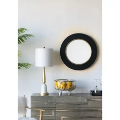Decorative Mirrors-Kirkland's Home Drew I Black And Gold Round Led Mirror