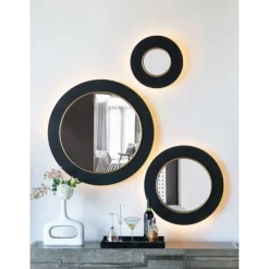 Decorative Mirrors-Kirkland's Home Drew I Black And Gold Round Led Mirror