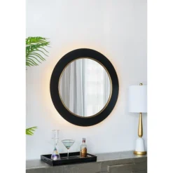 Decorative Mirrors-Kirkland's Home Drew Ii Black And Gold Round Led Mirror