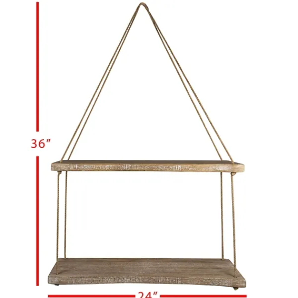 Shelves-Kirkland's Home Driftwood And Jute Rope Hanging Wall Shelf