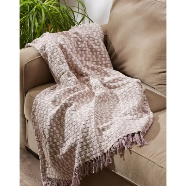 Blankets & Throws-Kirkland's Home Dusty Lilac Urban Check Throw Purple/Ivory