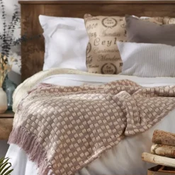 Blankets & Throws-Kirkland's Home Dusty Lilac Urban Check Throw Purple/Ivory