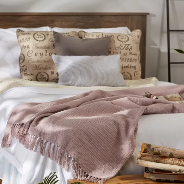 Blankets & Throws-Kirkland's Home Dusty Ribbed Fringe Throw Purple