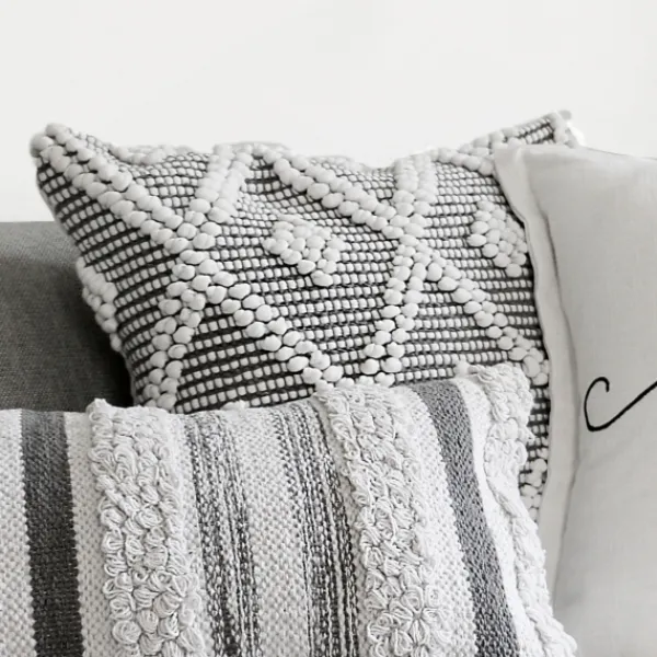 Pillows-Kirkland's Home Earl Gray Diamond Knot Tufted Throw Pillow Gray/White
