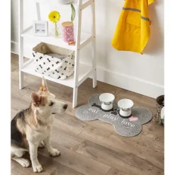 Kitchen & Floor Mats-Kirkland's Home Eat Play Love Bone-Shaped Pet Bowl Mat Gray