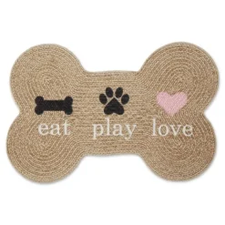 Kitchen & Floor Mats-Kirkland's Home Eat Play Love Bone-Shaped Pet Bowl Mat Tan