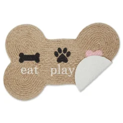 Kitchen & Floor Mats-Kirkland's Home Eat Play Love Bone-Shaped Pet Bowl Mat Tan