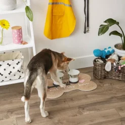 Kitchen & Floor Mats-Kirkland's Home Eat Play Love Bone-Shaped Pet Bowl Mat Tan