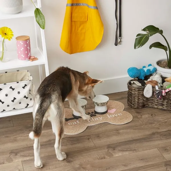 Kitchen & Floor Mats-Kirkland's Home Eat Play Love Bone-Shaped Pet Bowl Mat Tan