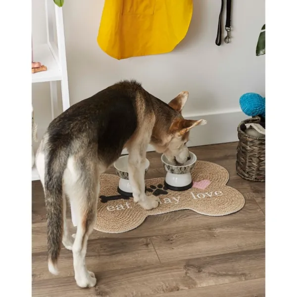 Kitchen & Floor Mats-Kirkland's Home Eat Play Love Bone-Shaped Pet Bowl Mat Tan