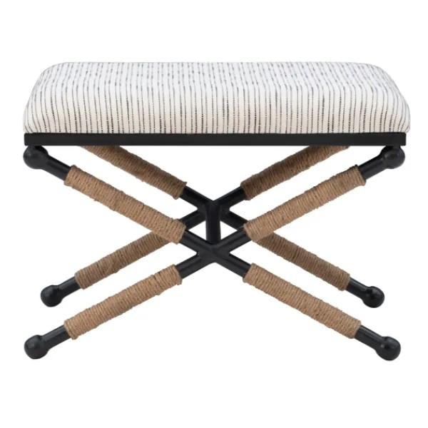 Benches & Ottomans-Kirkland's Home Eclectic Black And White Striped X Frame Stool Black/White/Tan