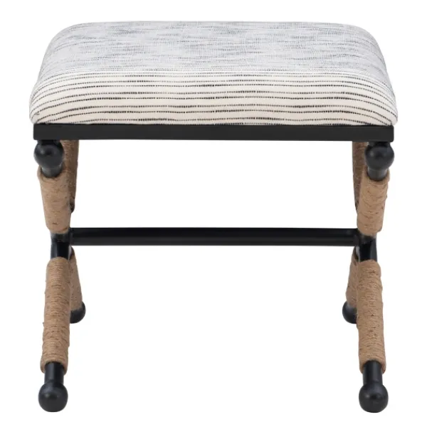 Benches & Ottomans-Kirkland's Home Eclectic Black And White Striped X Frame Stool Black/White/Tan