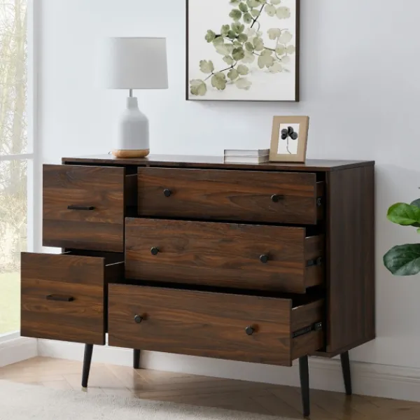 Dressers & Chests-Kirkland's Home Eden Dark Walnut Tapered Legs Dresser Brown