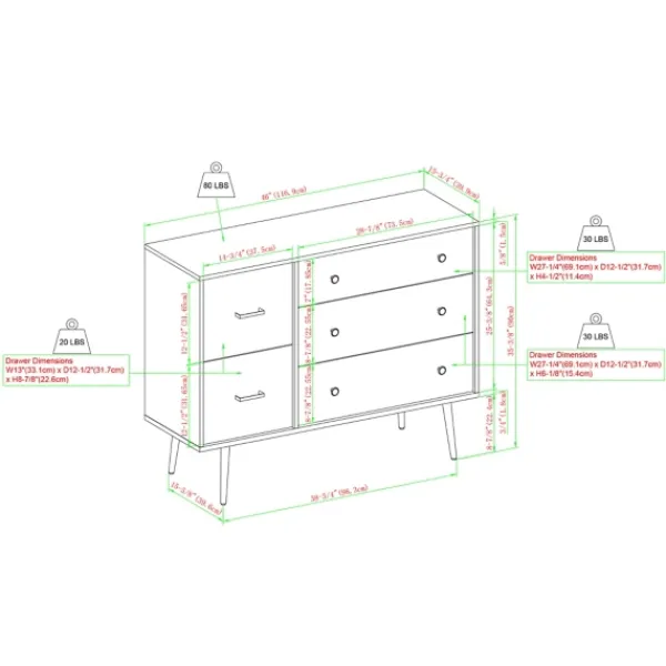 Dressers & Chests-Kirkland's Home Eden Dark Walnut Tapered Legs Dresser Brown