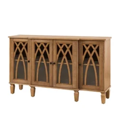 Cabinets & Sideboards-Kirkland's Home Eleanora Acorn Wood 4-Door Sideboard Brown