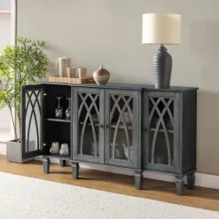 Cabinets & Sideboards-Kirkland's Home Eleanora Wood 4-Door Sideboard Gray