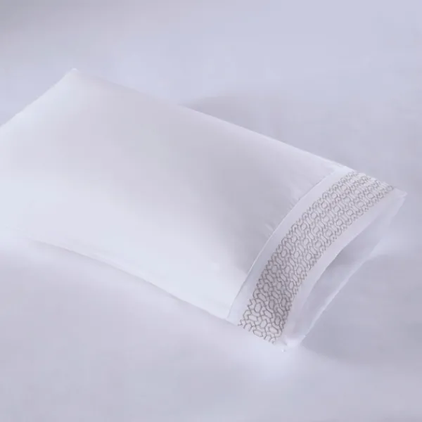 Bed Sheets-Kirkland's Home Elegant Geo Hem Microfiber 4-Pc. King Sheet Set White/Tan